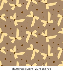 Abstract Hand Drawing Cute Ribbons and Dots Seamless Vector Pattern Isolated Background 