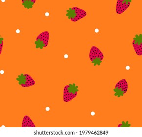 Abstract Hand Drawing Cute Strawberries and Dots Seamless Vector Pattern Isolated Background 