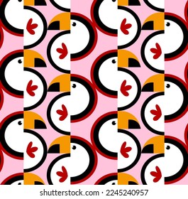 Abstract Hand Drawing Cute Tropical Geometric Parrots Seamless Tile Vector Pattern Isolated Background 