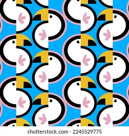 Abstract Hand Drawing Cute Tropical Geometric Parrots Seamless Tile Vector Pattern Isolated Background 