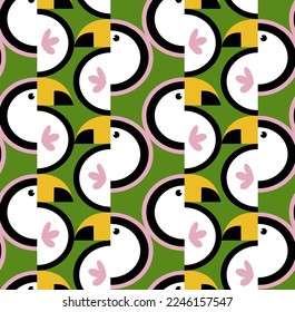 Abstract Hand Drawing Cute Tropical Geometric Parrots Seamless Tile Vector Pattern Isolated Background 