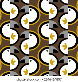 Abstract Hand Drawing Cute Tropical Geometric Parrots Seamless Tile Vector Pattern Isolated Background 