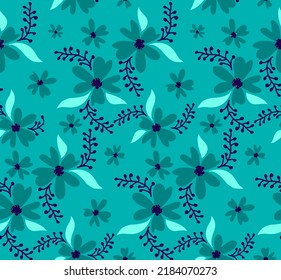 Abstract Hand Drawing Daisy Ditsy Retro Flowers and Leaves Seamless Vector Pattern Isolated Background