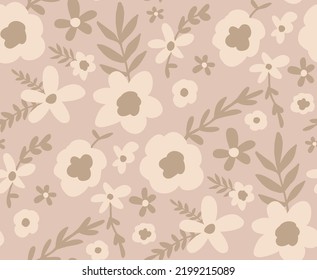Abstraktes Handzeichnen Daisy Ditsy Retro Blumen und Blätter Nahtlose Vektormuster einzeln auf Hintergrund