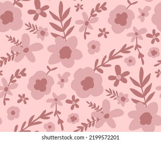 Abstract Hand Drawing Daisy Ditsy Retro Flowers and Leaves Seamless Vector Pattern Isolated Background
