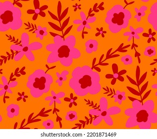 Resumen Dibujo a mano Daisy Ditsy Flores retro y deja un patrón vectorial sin soldadura fondo aislado