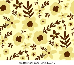 Resumen Dibujo a mano Daisy Ditsy Flores retro y deja un patrón vectorial sin soldadura fondo aislado
