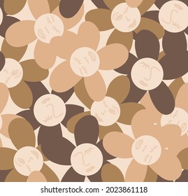 Abstract Hand Drawing Daisy Flower Faces Seamless Vector Pattern Isolated Background