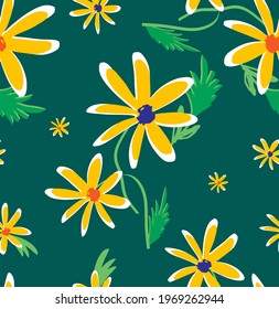 Abstraktes Handzeichnen, dunkle Blumen und Blätter Wiederholtes Vektormuster einzeln auf Hintergrund 