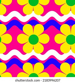 Abstracto Flores de margarita de mano con líneas onduladas Patrón de vectores sin soldadura de fondo aislado