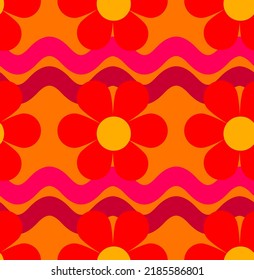 Abstract Hand Drawing Daisy Flowers with Wavy Lines Seamless Vector Pattern Isolated Background