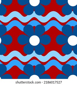 Abstract Hand Drawing Daisy Flowers with Wavy Lines Seamless Vector Pattern Isolated Background