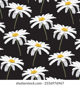 Abstract Hand Drawing Daisy Flowers and Leaves Seamless Pattern Isolated Background	
