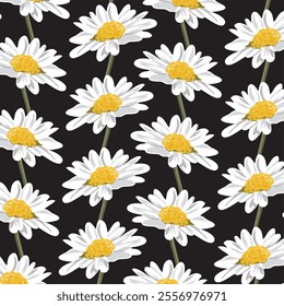 Abstract Hand Drawing Daisy Flowers and Leaves Seamless Pattern Isolated Background	
