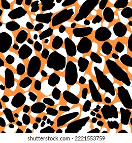 Abstract Hand Drawing Dalmatian Leopard Cheetah Skin Seamless Vector Pattern Isolated Background