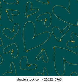 Abstract Hand Drawing Dashed Lines Hearts with Scissors Seamless Vector Pattern Isolated Background