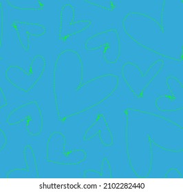 Abstract Hand Drawing Dashed Lines Hearts with Scissors Seamless Vector Pattern Isolated Background