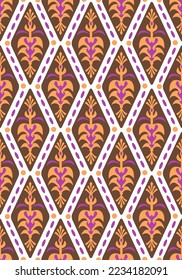 Abstract Hand Drawing Decorative Geometric Ethnic Floral Argyle Seamless Vector Pattern Isolated Background