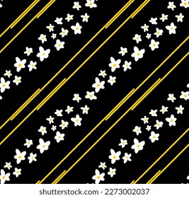 Abstract Hand Drawing Diagonal Cute Retro Ditsy Daisy Flowers and Stripes Seamless Vector Pattern Isolated Background