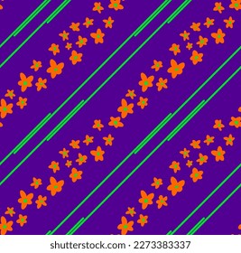 Resumen de la mano Dibujo Diagonal Cute Retro Ditsy Flores de margarita y franjas Patrón de vectores sin soldadura Fondo aislado