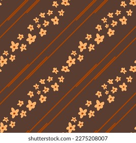 Resumen de la mano Dibujo Diagonal Cute Retro Ditsy Flores de margarita y franjas Patrón de vectores sin soldadura Fondo aislado