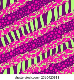 Abstract Hand Drawing Diagonal Geometric Leopard Zebra Animal Skin Shapes and Dots Seamless Vector Pattern Isolated Background 