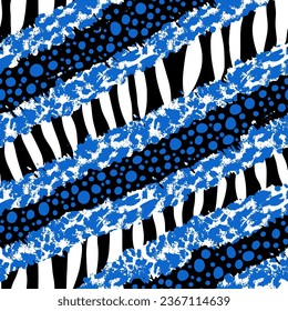 Abstract Hand Drawing Diagonal Geometric Leopard Zebra Animal Skin Shapes and Dots Seamless Vector Pattern Isolated Background 