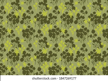 Abstract Hand Drawing Ditsy Flowers Branches and Leaves Repeating Vector Pattern Isolated Background