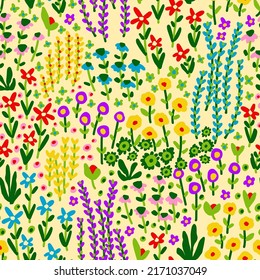 Resumen Ditsy de dibujo a mano y ramas de flores retro mixtas y deja un patrón vectorial sin soldadura fondo aislado