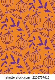 Abstract Hand Drawing Doodle Retro Flowers and Leaves Seamless Vector Pattern Isolated Background