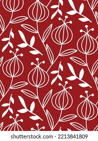 Abstraktes Handziehen Doodle Retro Blumen und Blätter Nahtlose Vektormuster einzeln auf Hintergrund
