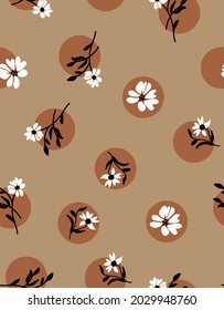 Abstract Hand Drawing Dots and Flowers Seamless Vector Pattern Isolated Background