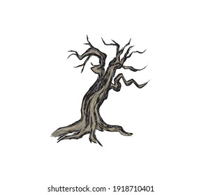 Abstract hand drawing drought tree vector isolated on white