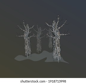 Abstract hand drawing drought tree vector isolated on black background