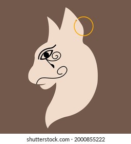 Resumen de la mano Dibujar el logo de un gato egipcio con el patrón de vector de ojos horus fondo aislado