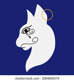 Resumen de la mano Dibujar el logo de un gato egipcio con el patrón de vector de ojos horus fondo aislado