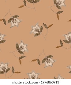 Abstract Hand Drawing Ethnic Arabesque Tile Ceramic Tulips Flowers and Leaves Repeating Vector Pattern with Isolated Background