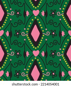 Abstract Hand Drawing Ethnic Authentic Geometric Floral Argyle Diamond Shapes Seamless Christmas Ornate Vector Pattern Isolated Background