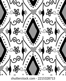 Abstract Hand Drawing Ethnic Authentic Geometric Floral Argyle Diamond Shapes Seamless Christmas Ornate Vector Pattern Isolated Background
