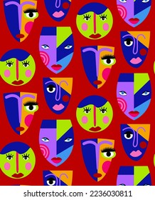 Abstract Hand Drawing Ethnic Bohemian Mask Figures Seamless Vector Pattern Isolated Background