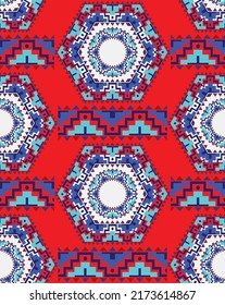 Abstract Hand Drawing Ethnic Folk Rectangular Geometric Tile Ceramic Motives Seamless Vector Pattern Isolated Background 