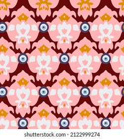 Abstract Hand Drawing Ethnic Geometric Traditional Shapes with Evil Eye Beads Seamless Vector Pattern Isolated Background
