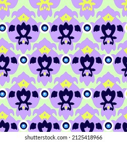 Abstract Hand Drawing Ethnic Geometric Traditional Shapes with Evil Eye Beads Seamless Vector Pattern Isolated Background