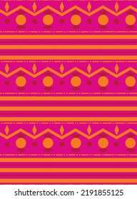 Abstract Hand Drawing Ethnic Geometric Horizontal Stripes Dots Diamond Shapes Seamless Vector Pattern Isolated Background