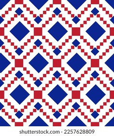 Abstract Hand Drawing Ethnic Geometric Squares Seamless Mosaic Vector Pattern Isolated Background