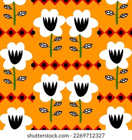 Abstracto Plano De Flores Geométricas Étnicas y Sale De Fondo Aislado Patrón Vector Sin Marea