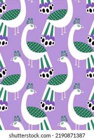 Abstract Hand Drawing Ethnic Oriental Peacocks Birds Seamless Vector Pattern Isolated Background