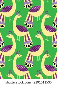 Abstract Hand Drawing Ethnic Oriental Peacocks Birds Seamless Vector Pattern Isolated Background