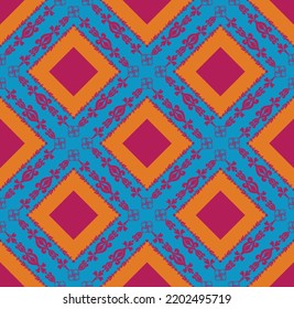Abstract Hand Drawing Ethnic Ornamental Floral Rhombus Square Borders Seamless Vector Pattern Isolated Background 