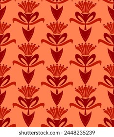 Abstract Hand Drawing Ethnic Tile Art Deco Geometric Tulip Damask Flowers and Leaves Seamless Textile Vector Pattern Isolated Background